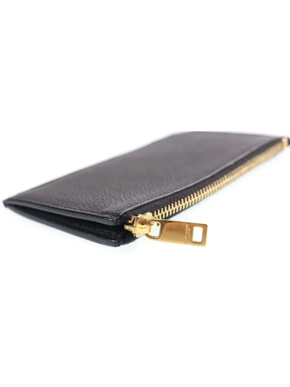 Saint Laurent Paris Embossed Leather Zip Fragment Case Black Coin Purse